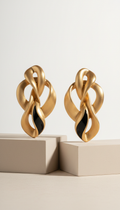 Abstract Sculptural Gold Statement Earrings with Black Accent