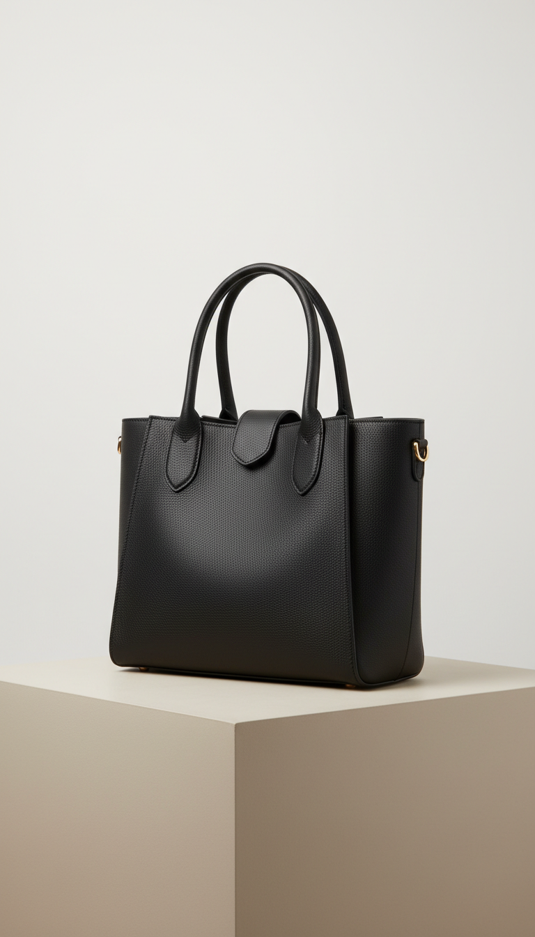 Classic Black Structured Tote Bag - Professional Top Handle Handbag